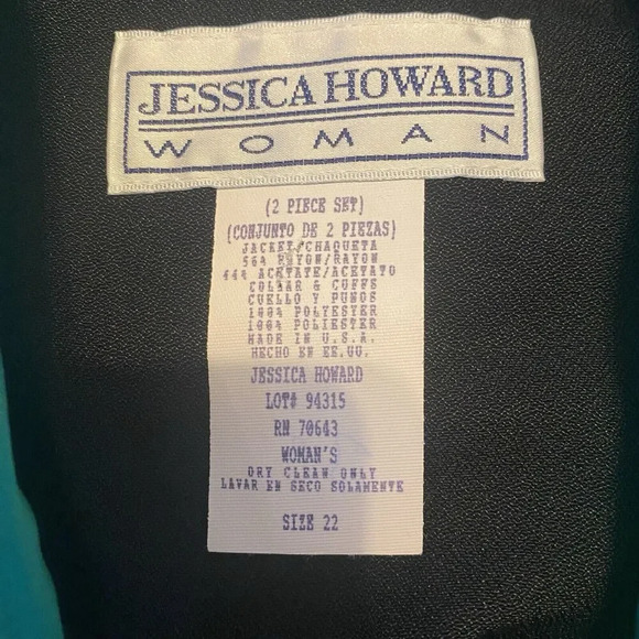 VTG 90s Jessica Howard Blazer Jacket Women's Sz 22 Black Green Collar & Cuffs - Picture 4 of 8